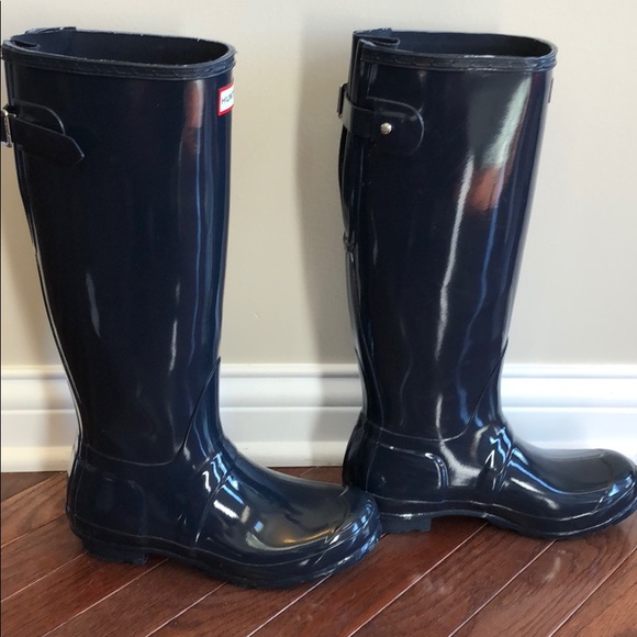 Hunter Tall Gloss Adjustable Navy Boots - Picture 2 of 8